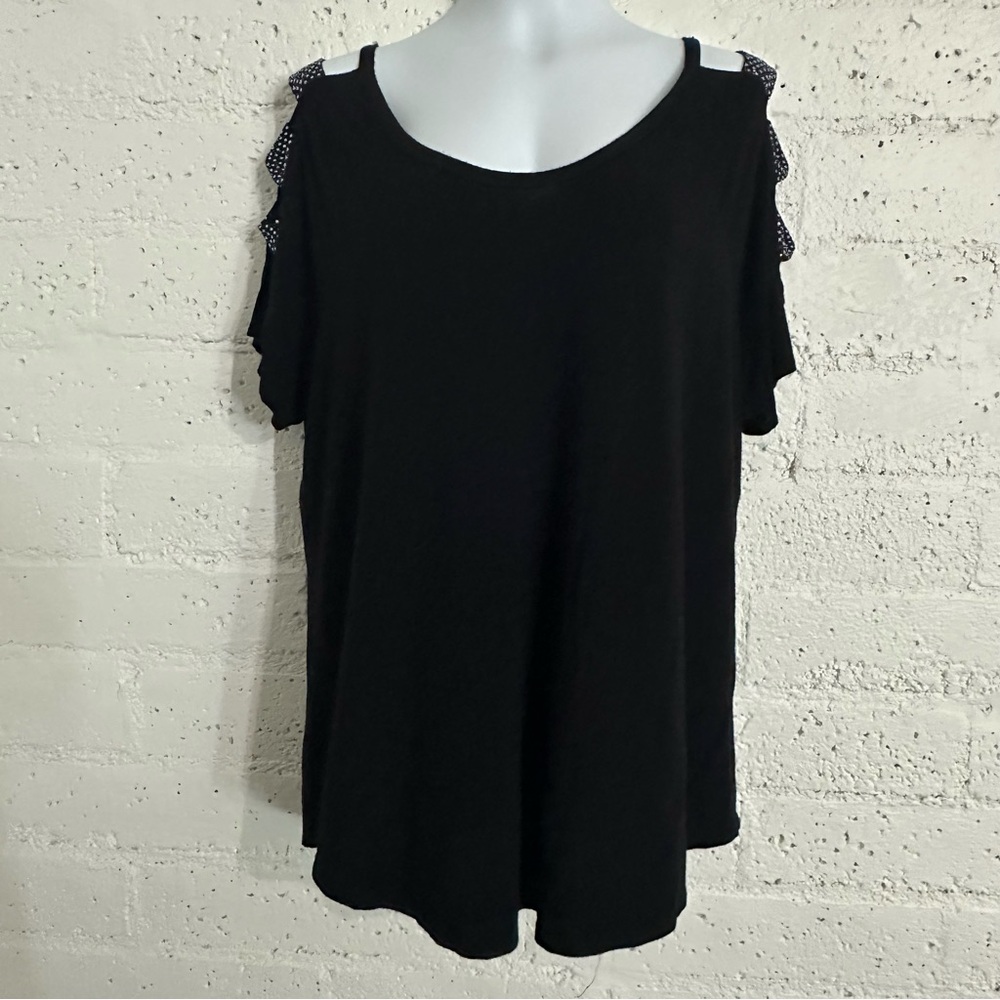 Love Delirious Womens Plus Top 2X Black Rhinestones Short Sleeve Rayon Blend AJ